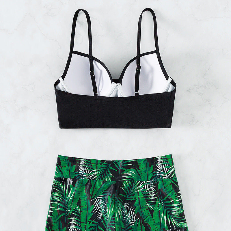 Wholesale Large Size High Waist Belly Covering Boxer Swim Trunks Split Bikini Swimsuit